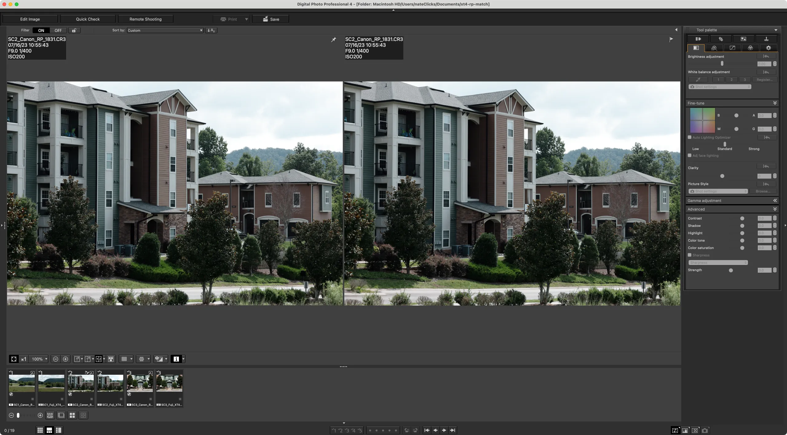 Screenshot of the second image references being edited in Canon Digital Photo Professional