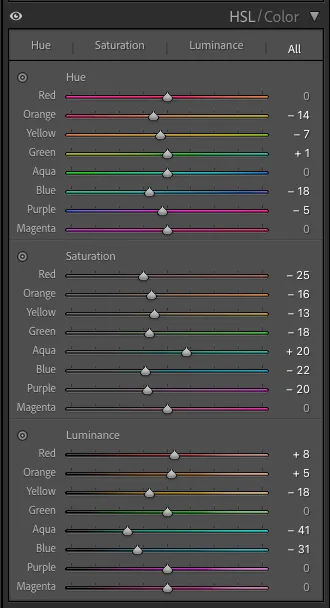 Screenshot of Color section after editing